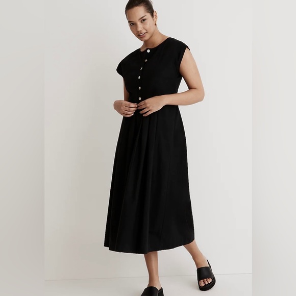 🖤MADEWELL POPLIN BUTTON FRONT MIDI DRESS IN BLACK S - Picture 1 of 6